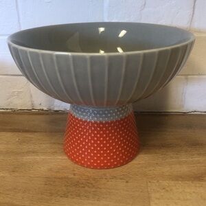 West Elm Candy Bowl Tiered Tray Pedestal Gray Dish Orange Dots 6” Footed Cup